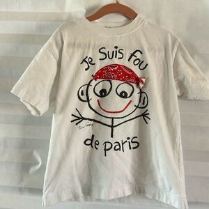 Alma Mater Unisex Kids Size 6 White Cotton Tee French Theme Red Bandana Cute